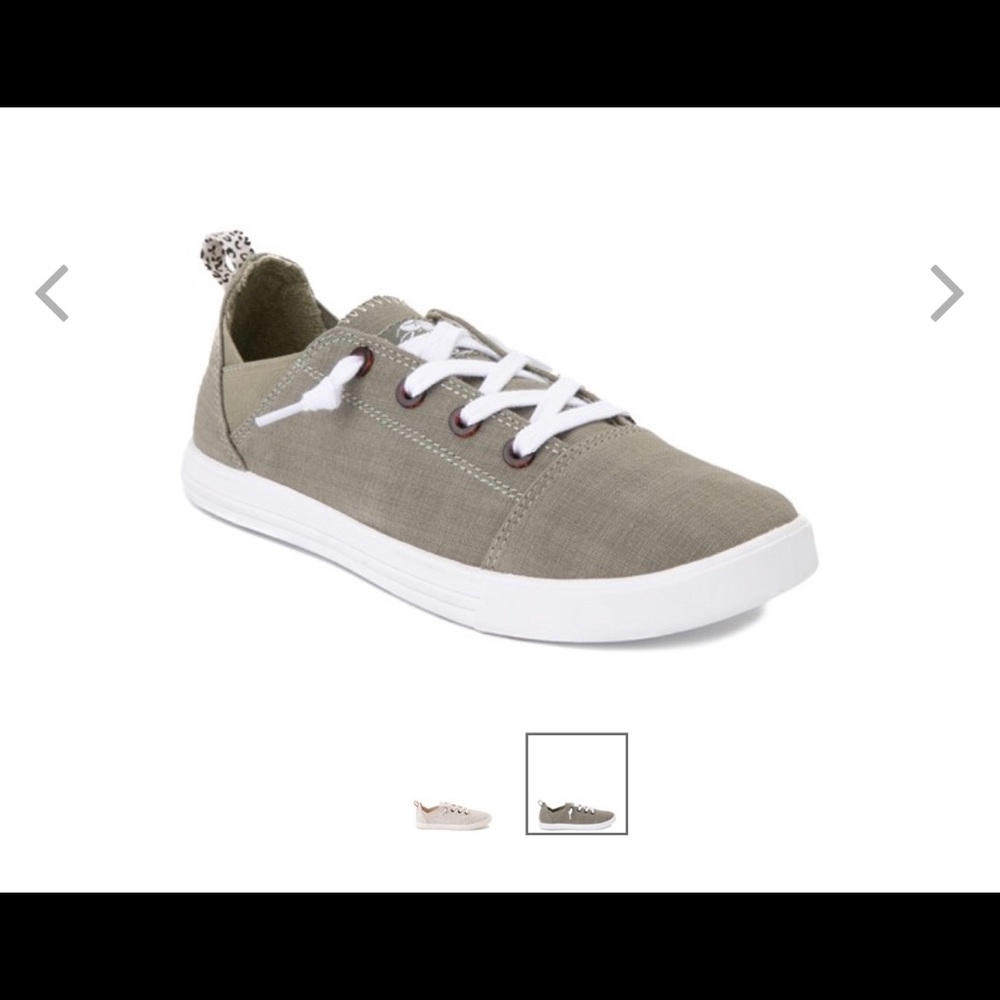 Roxy Libbie Slip-on Sneaker olive green with cute leopard print heel detail